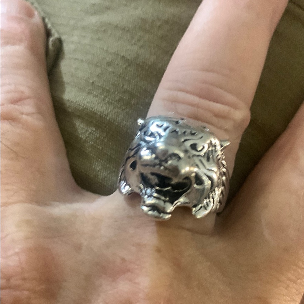 Silver Tiger Head Ring